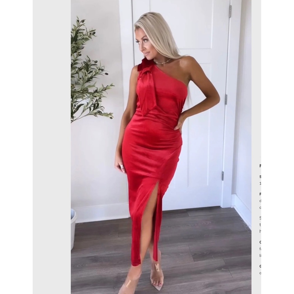 MEROKEETY ONE SHOULDER SLEEVELESS VELVET SLIT MAXI DRESS Holiday Red Formal XL